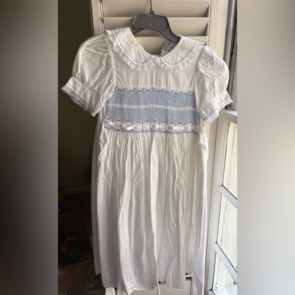 Strasburg White Smocked Girl’s Dress